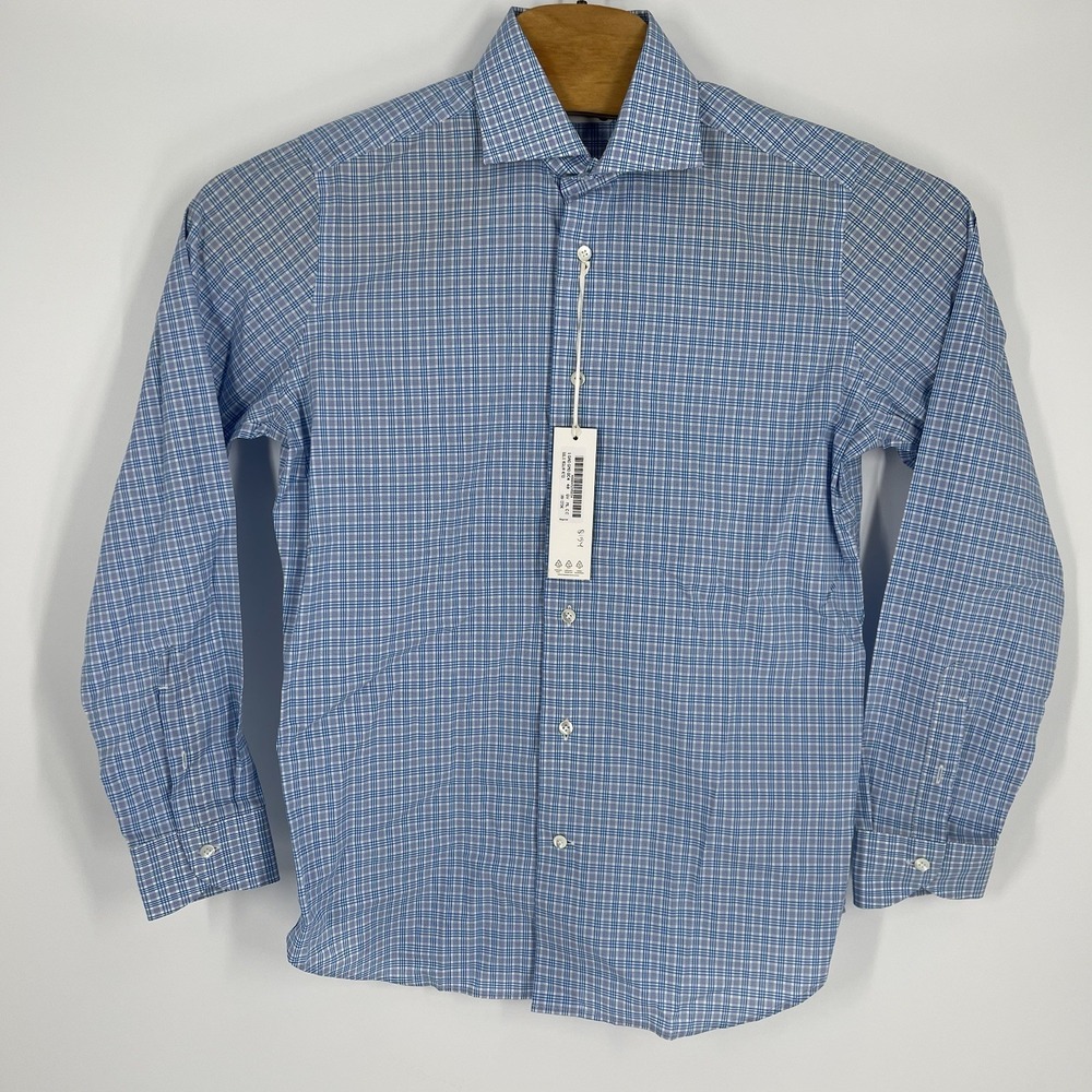 Guglielminotti Shirt Men 15 3/4-40 Blue Plaid Oxford Button Up LS Designer Italy